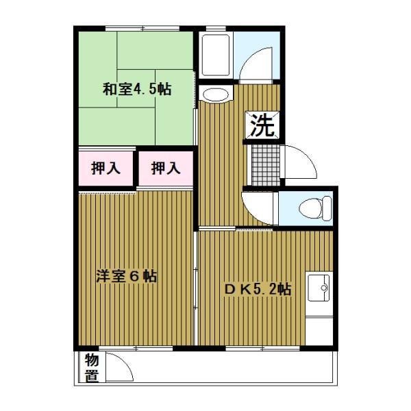JR東海道本線 大船駅 バス乗車時間:19分 最寄りバス停で下車 徒歩3分 5階建 築54年(2DK/4階)の間取り写真