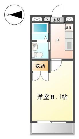 小田急小田原線 本厚木駅 徒歩7分 4階建 築21年(1K/2階)の間取り写真