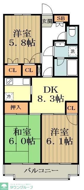 プライムアーバン武蔵小金井(3DK/1階)の間取り写真