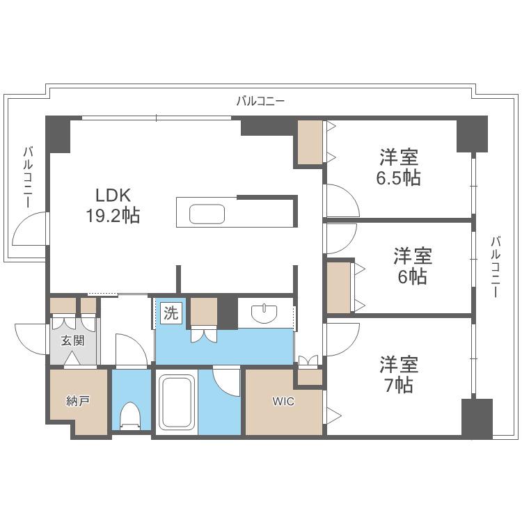 グランセジュール大国町(3SLDK/4階)の間取り写真