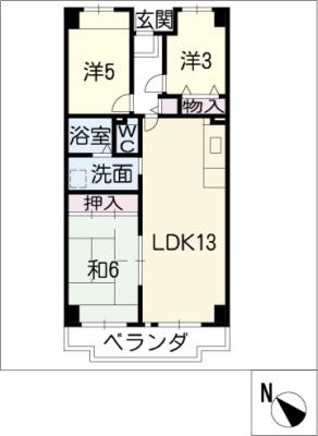 アーバンドエル杁中(3LDK/9階)の間取り写真
