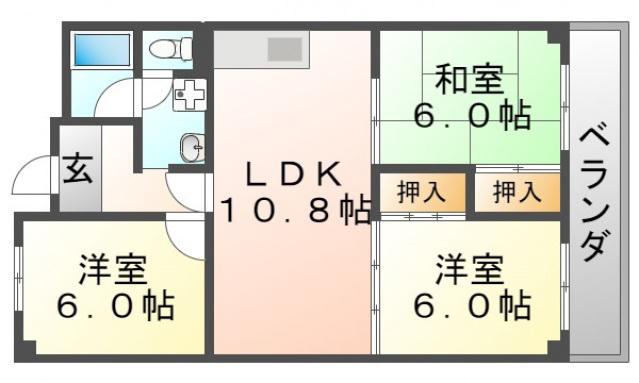 メゾン幸(3LDK/4階)の間取り写真