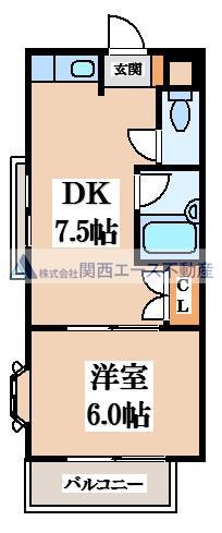 リバティー石切(1DK/3階)の間取り写真