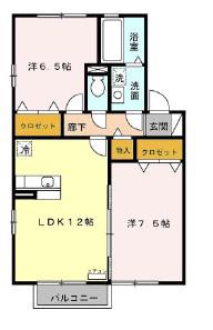 ロイヤルガーデンKIRINOKI(2LDK/1階)の間取り写真