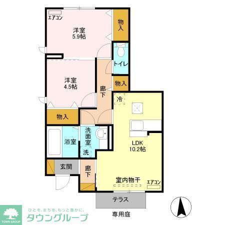 イーグレット D棟(2LDK/1階)の間取り写真