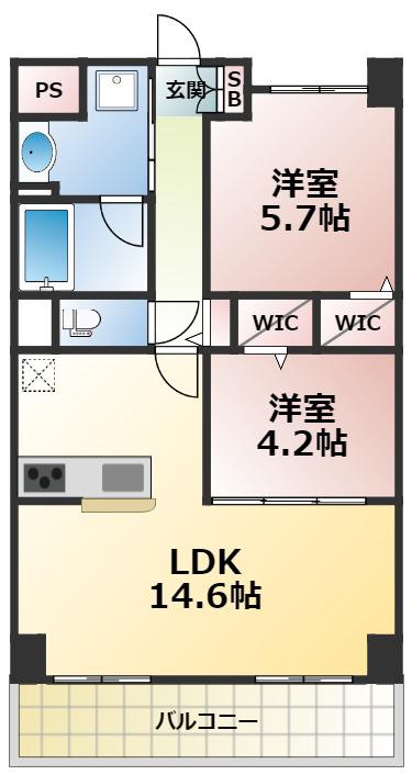 サン シエロ東今里(2LDK/6階)の間取り写真