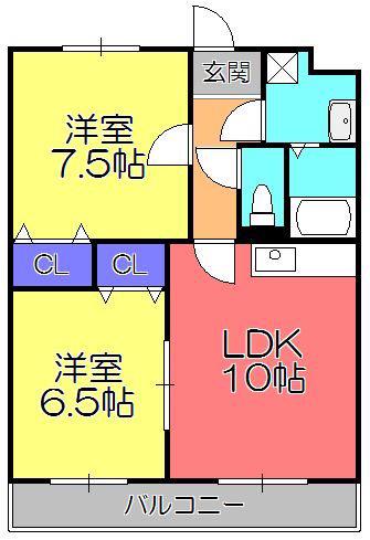 メゾンドララバイII(2LDK/5階)の間取り写真