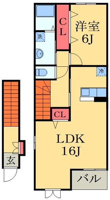 ハーモニーA(1LDK/2階)の間取り写真
