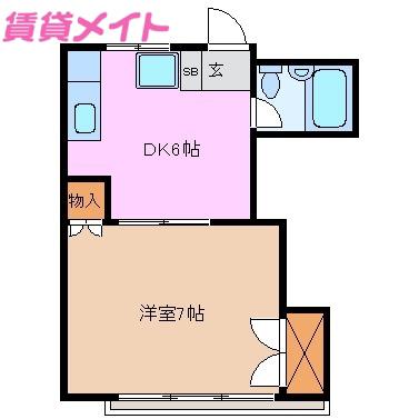 K2ハイツ(1DK/2階)の間取り写真
