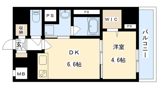 サザンクレストなんば南(1DK/12階)の間取り写真