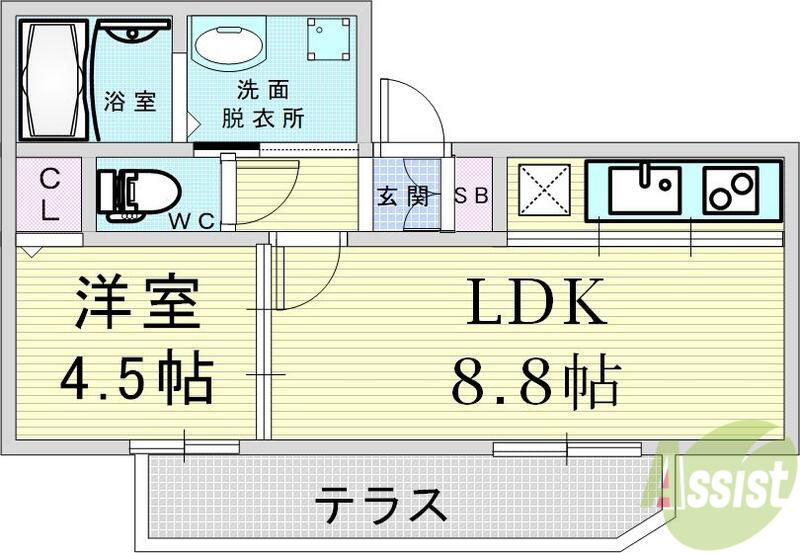 ウィットヒメサト(1LDK/1階)の間取り写真