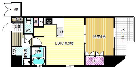 リーガル西天満Ⅲ(1LDK/8階)の間取り写真