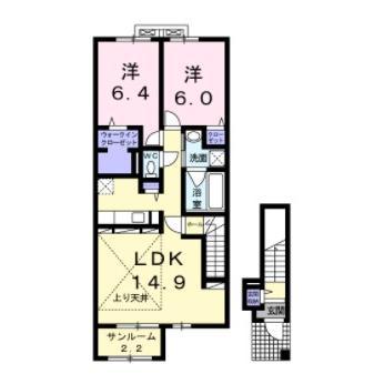 エスポワール高関(2LDK/2階)の間取り写真