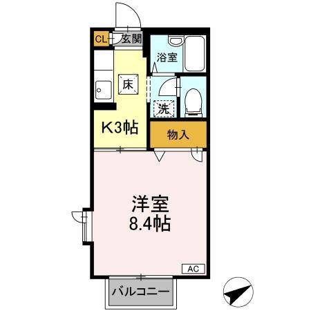 ヒルサイドテラスC(1K/1階)の間取り写真