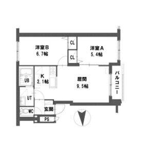 グランメール 214III(2LDK/2階)の間取り写真