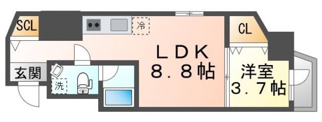 RIDGE江坂(1LDK/3階)の間取り写真