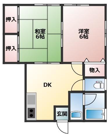 コーポ日の宮(2DK/1階)の間取り写真