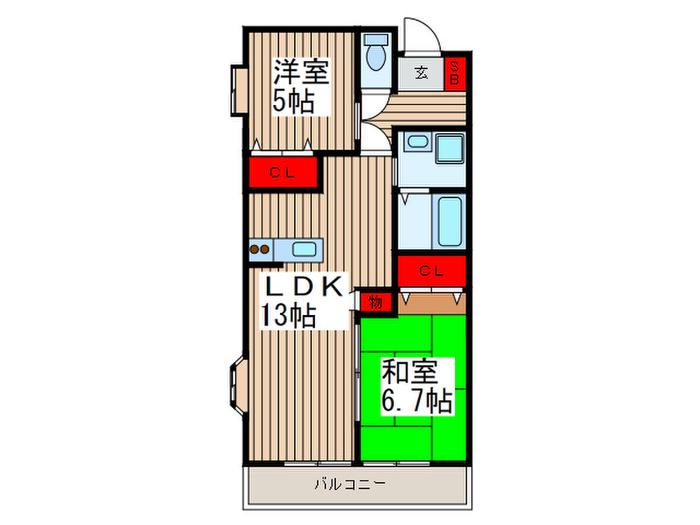 パーク・ヒル(2LDK/1階)の間取り写真