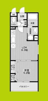 フォレストクリエオーレ諸口(1LDK/1階)の間取り写真