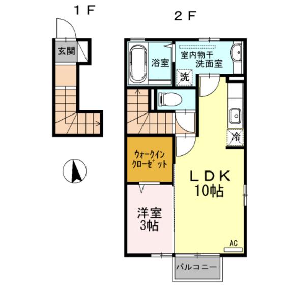 グレース姫野(1LDK/2階)の間取り写真
