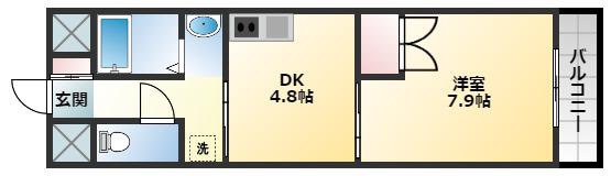 近鉄南大阪線 河内松原駅 徒歩36分 5階建 築20年(1DK/4階)の間取り写真