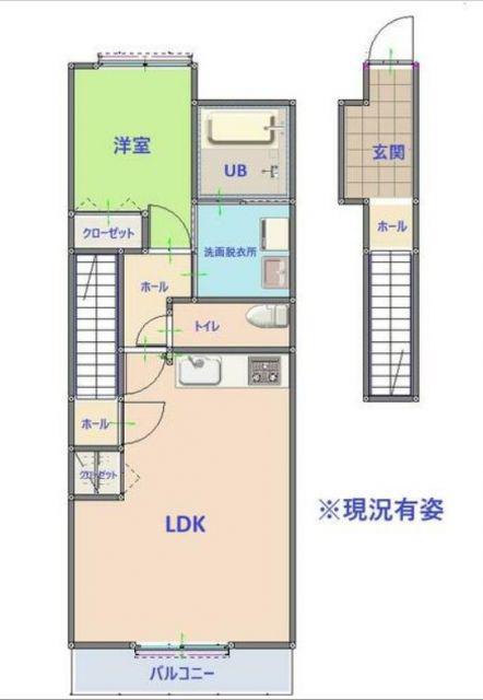 ロベリアIIA棟(1LDK/2階)の間取り写真