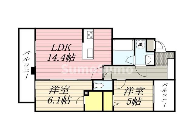 弥生なつめビル(2LDK/3階)の間取り写真