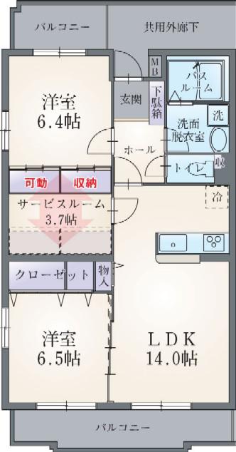 シャン フレーズ(2SLDK/1階)の間取り写真