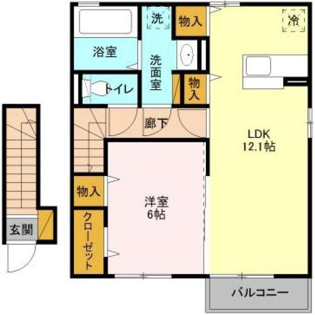 ラ・メール(1LDK/2階)の間取り写真