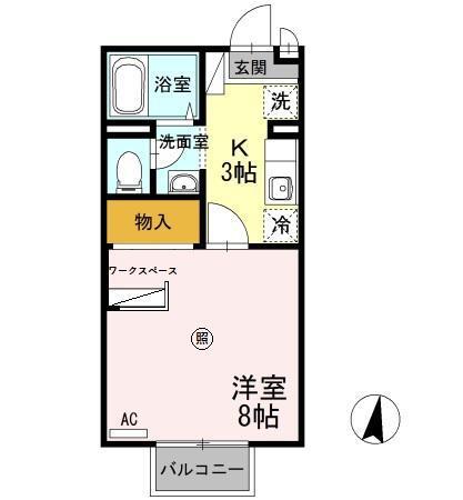 パル秋篠B(1K/1階)の間取り写真
