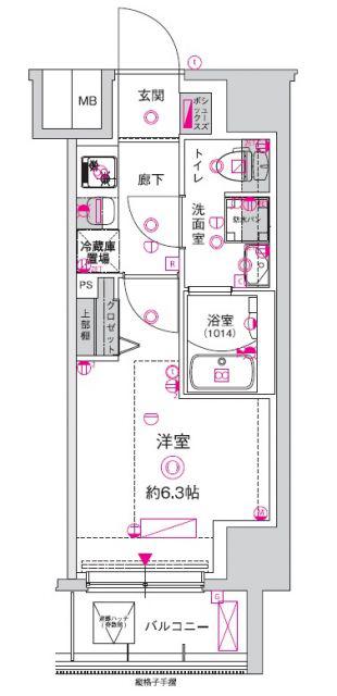 CREST TAPP川崎港町(1K/9階)の間取り写真