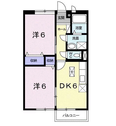 プリムローズⅡ(2DK/1階)の間取り写真