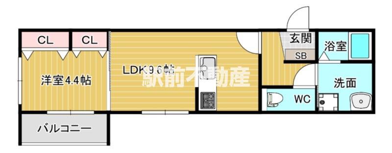 シャンピニオン二日市(1LDK/2階)の間取り写真