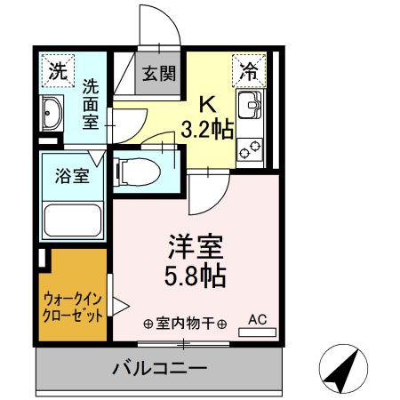 ジュネス東静岡(1K/3階)の間取り写真