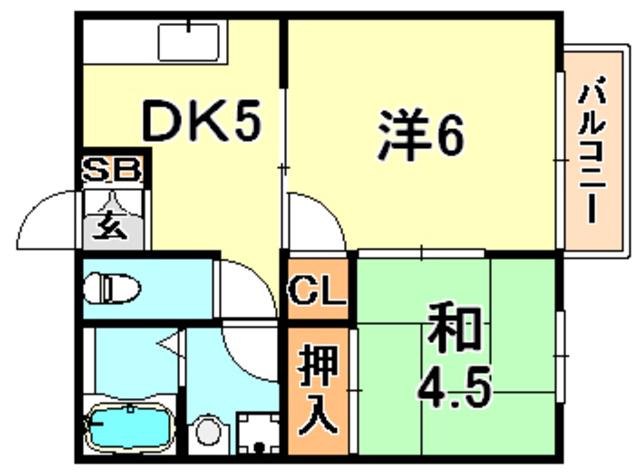 エスポワール城内(2DK/2階)の間取り写真