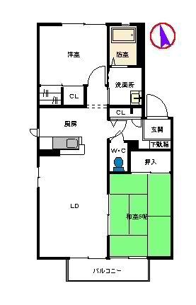 シャルム・K C棟(2LDK/2階)の間取り写真