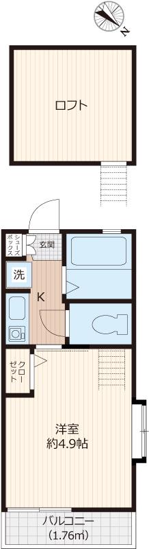 ジーエーヒルズ石川町(1K/2階)の間取り写真