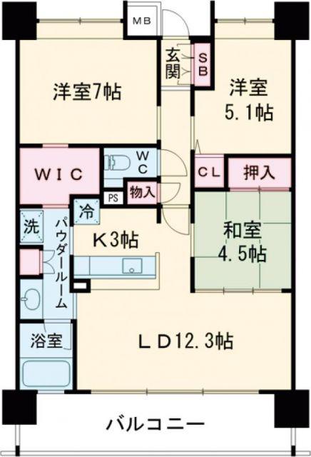 レジデンシャル開成山公園(3LDK/3階)の間取り写真
