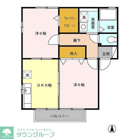 クローバーハイツB(2DK/2階)の間取り写真