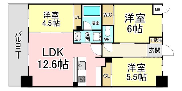 コンダクトレジデンス下城野(3LDK/8階)の間取り写真