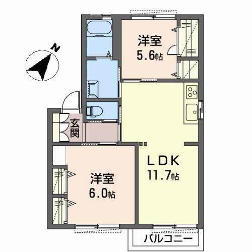 フォーレス御立東(2LDK/2階)の間取り写真