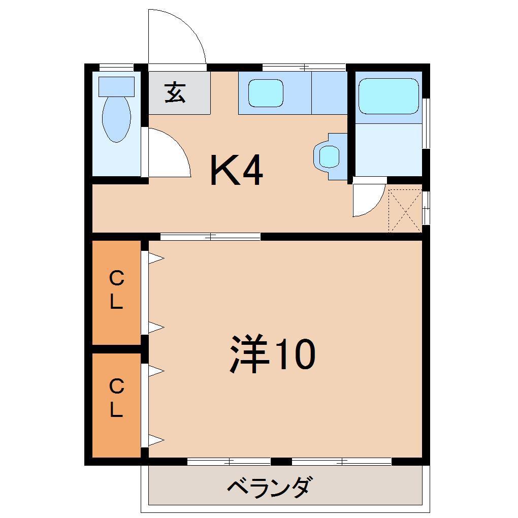 けやき荘(1K/1階)の間取り写真