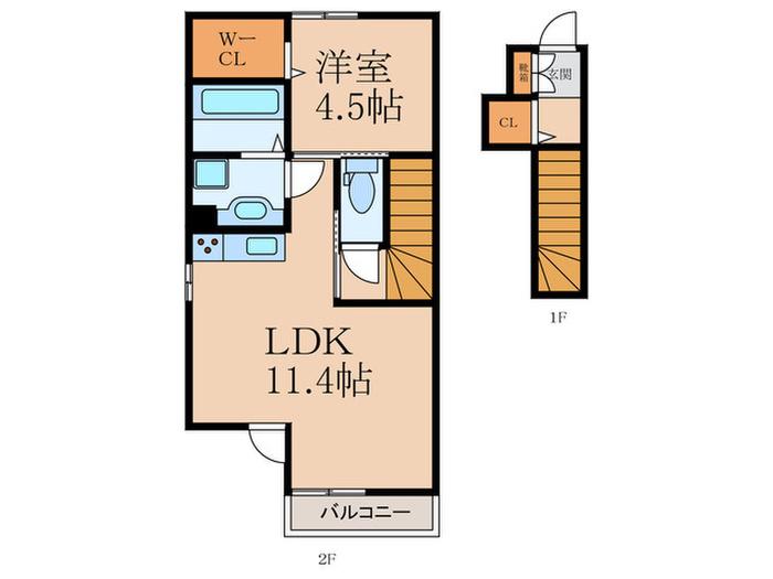 TADヴィラ(1LDK/2階)の間取り写真