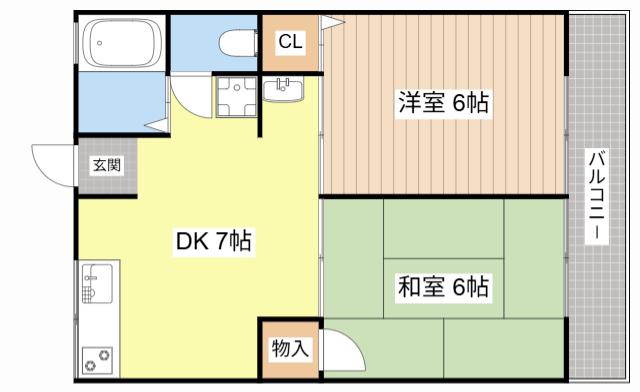 サンハイム伊勢A(2DK/2階)の間取り写真