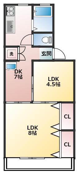 三輝本マンション(2K/2階)の間取り写真