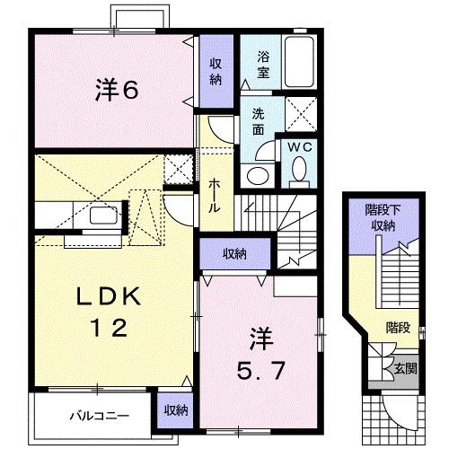 グレイスタウンD(2LDK/2階)の間取り写真