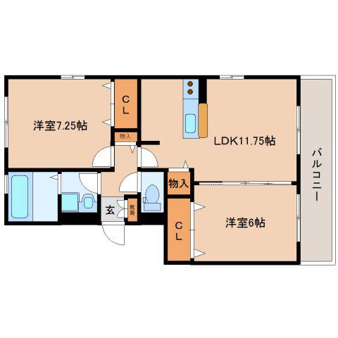 リザイアA棟(2LDK/2階)の間取り写真
