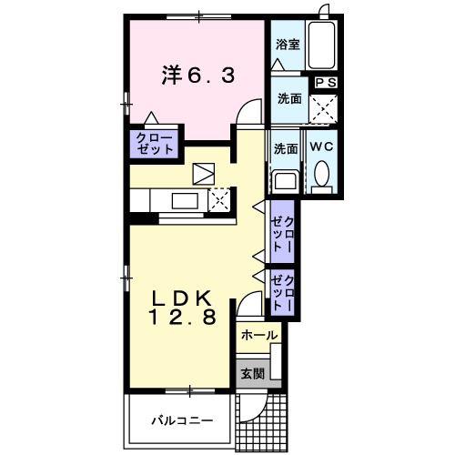 ジェルメ・ウエストII(1LDK/1階)の間取り写真