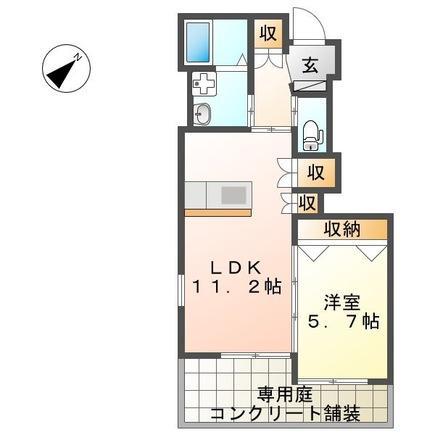 ウィステリア浅川(1LDK/1階)の間取り写真