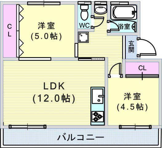 如意谷6号棟(2LDK/3階)の間取り写真